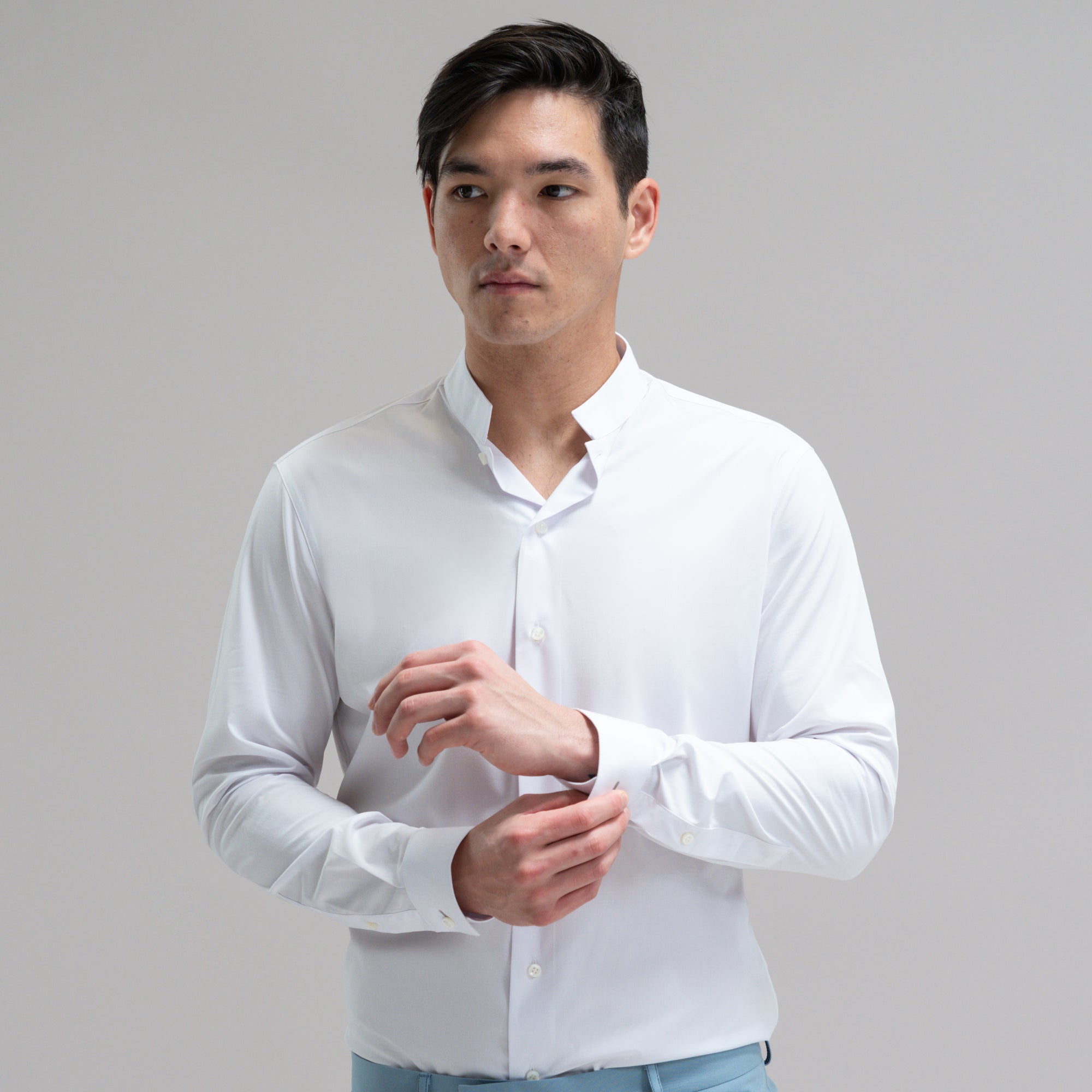 Bespoke Custom Dorsey Shirt model Jesse in White BreezeTech