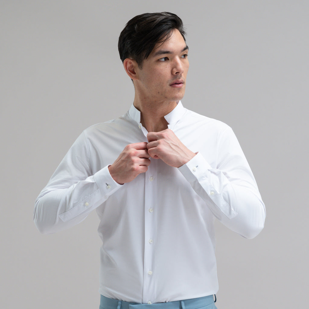 Bespoke Custom Dorsey Shirt model Jesse in White BreezeTech