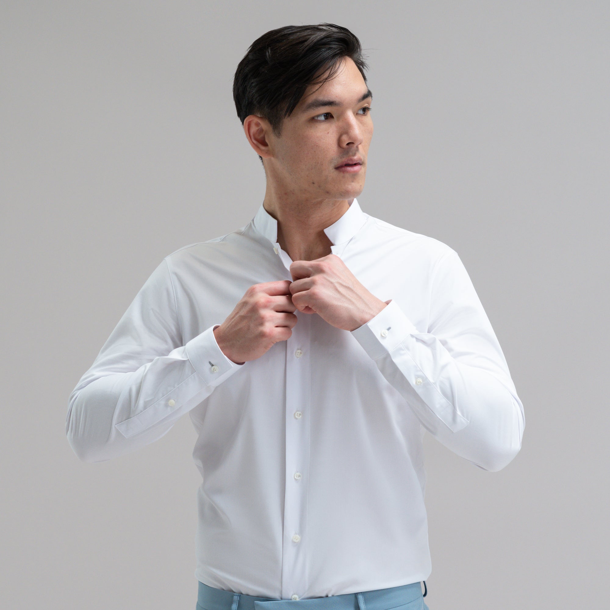 Bespoke Custom Dorsey Shirt model Jesse in White BreezeTech