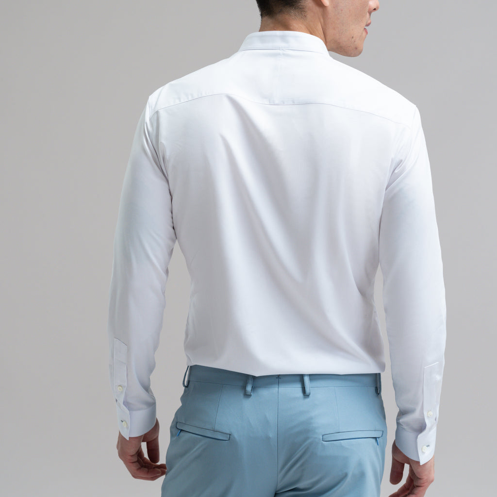 Bespoke Custom Dorsey Shirt model Jesse in White BreezeTech