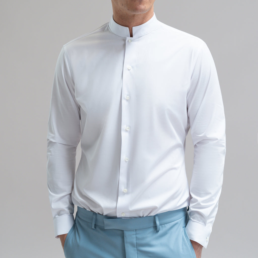 Bespoke Custom Dorsey Shirt model Jesse in White BreezeTech