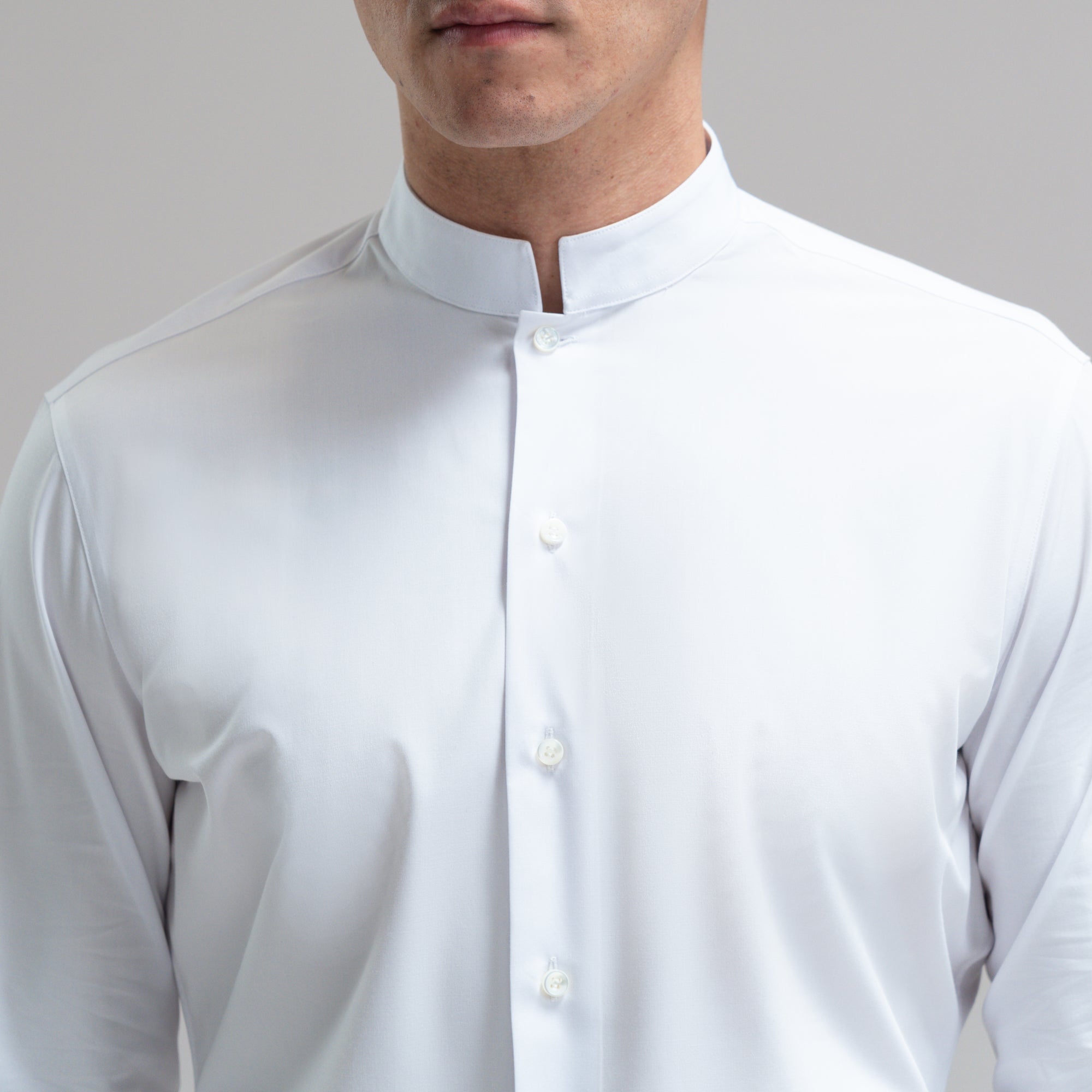 Bespoke Custom Dorsey Shirt model Jesse in White BreezeTech