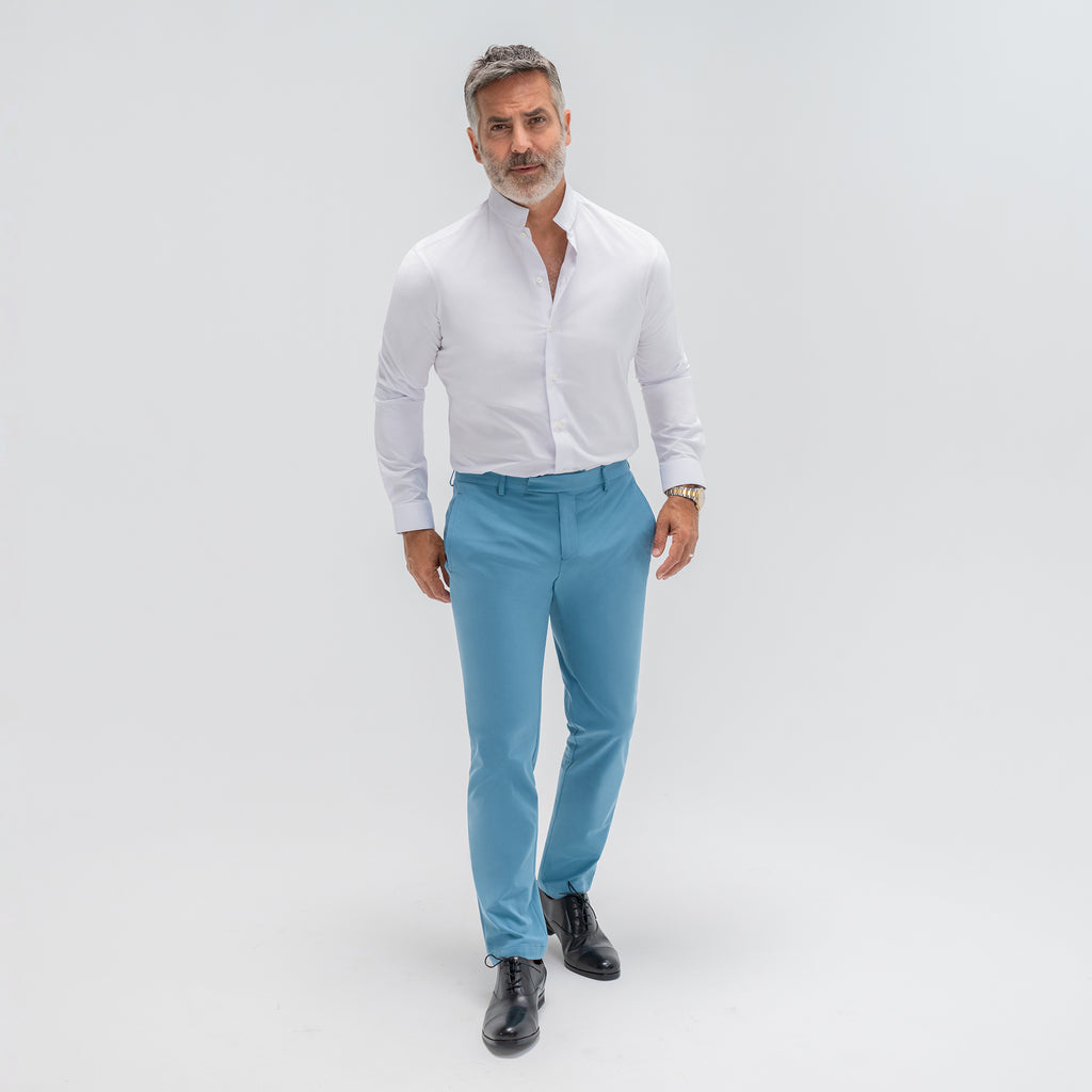 Bespoke Custom Dorsey Shirt model Guillermo in White BreezeTech 