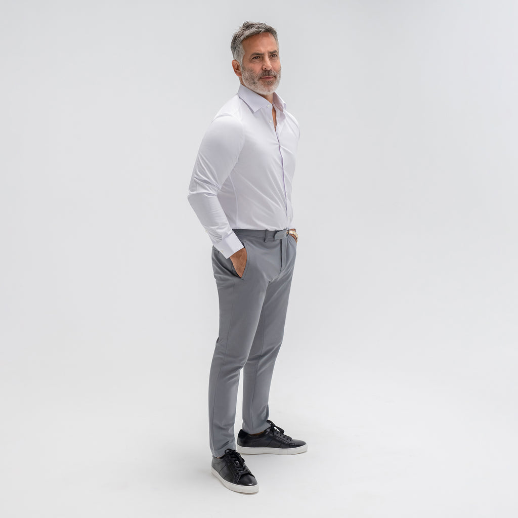 Custom Bespoke Tailored Spread Shirt model Guillermo in White BreezeTech