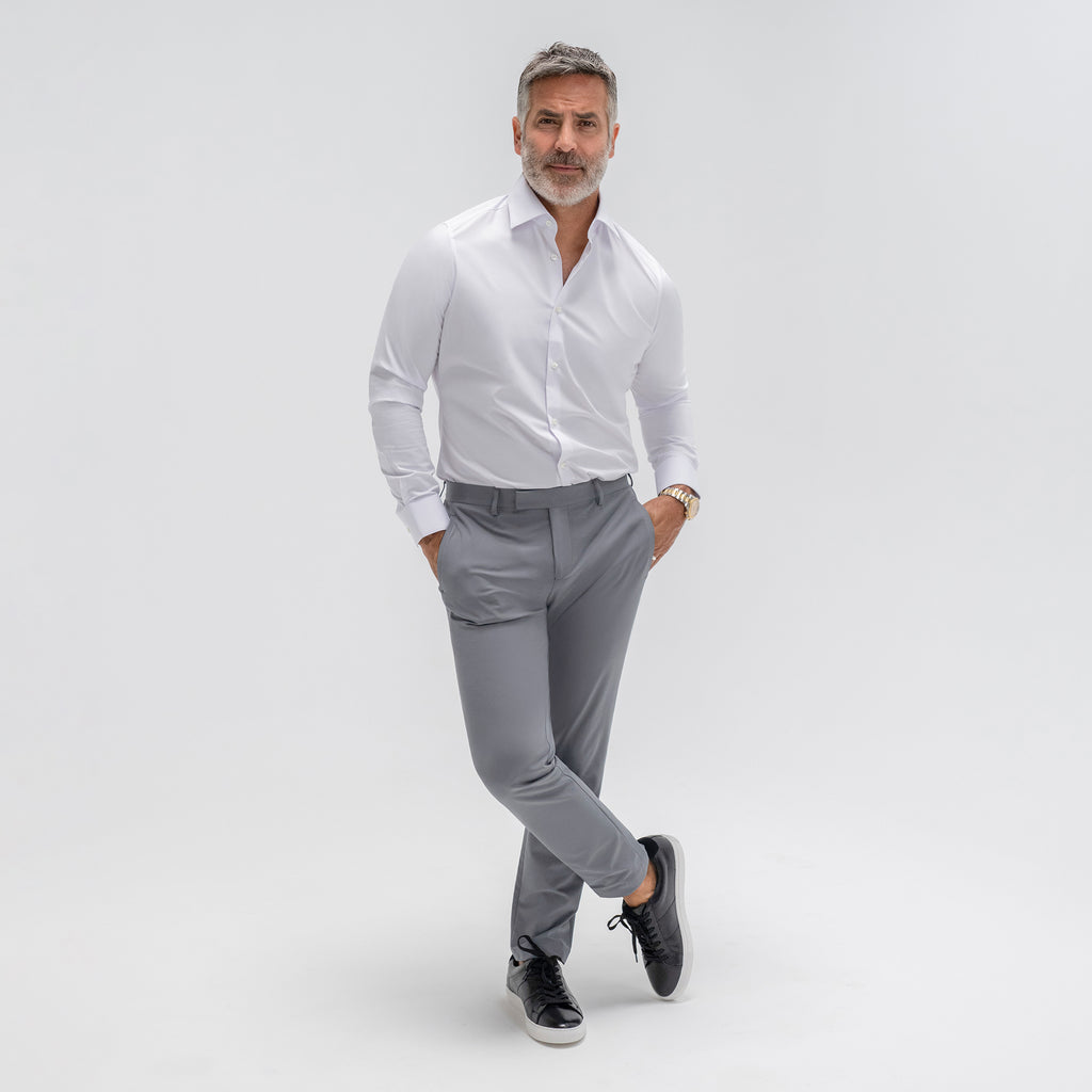 Custom Bespoke Tailored Spread Shirt model Guillermo in White BreezeTech