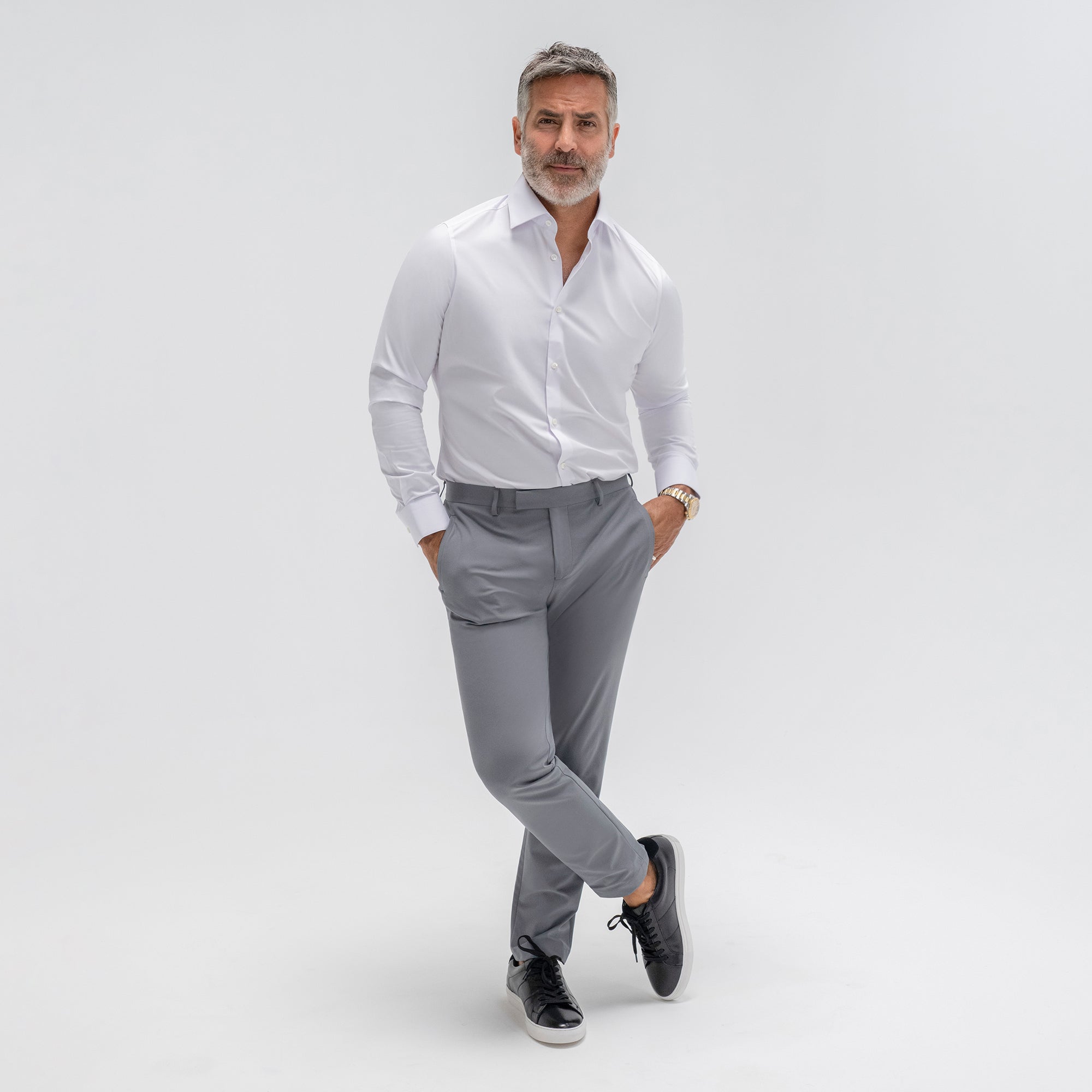 Custom Bespoke Tailored Spread Shirt model Guillermo in White BreezeTech
