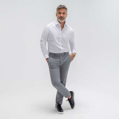 Custom Bespoke Tailored Spread Shirt model Guillermo in White BreezeTech