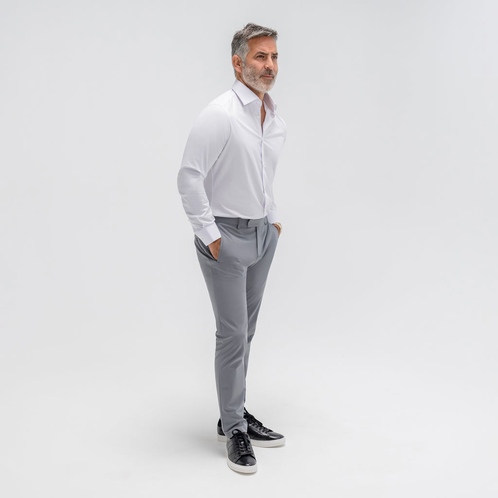 Custom Bespoke Tailored Spread Shirt model Guillermo in White BreezeTech