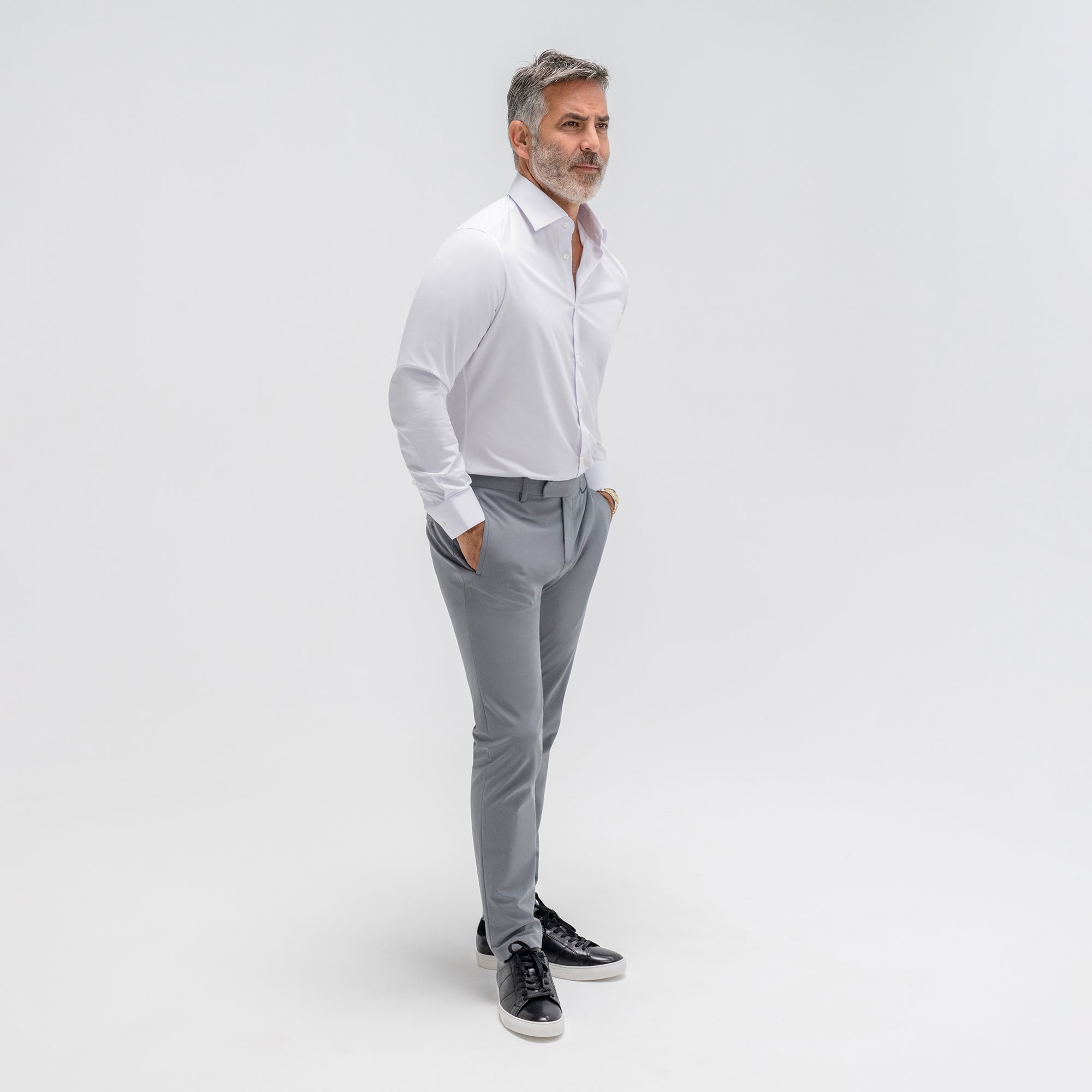 Custom Bespoke Tailored Spread Shirt model Guillermo in White BreezeTech