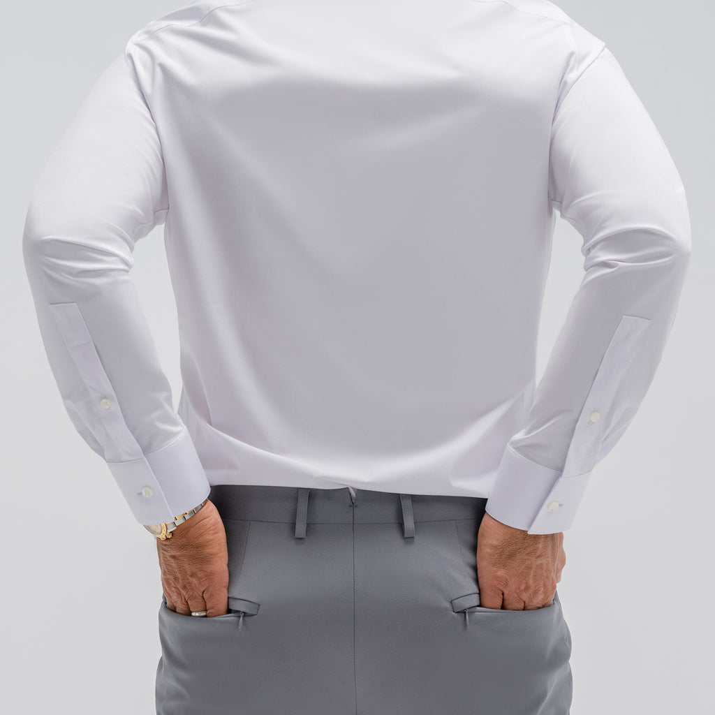 Custom Bespoke Tailored Spread Shirt model Guillermo in White BreezeTech