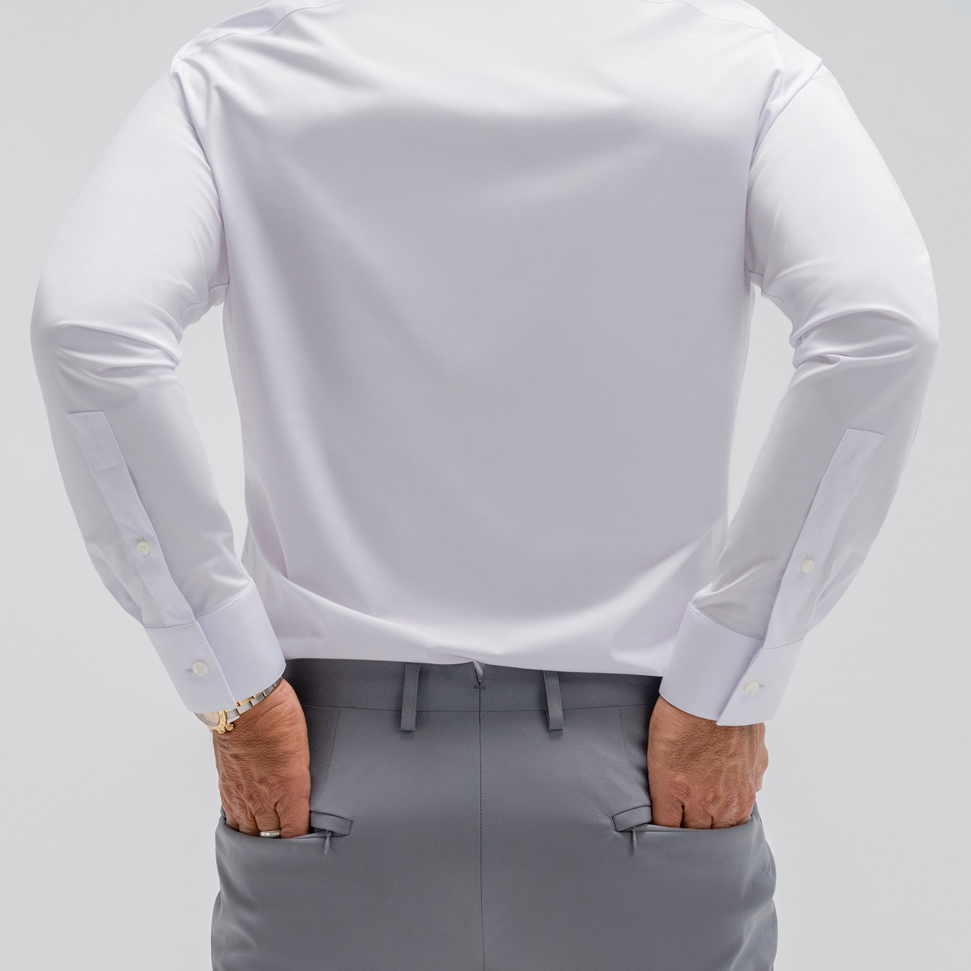 Custom Bespoke Tailored Spread Shirt model Guillermo in White BreezeTech