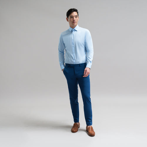 Custom Bespoke Tailored Spread Shirt model Jesse in Light Blue BreezeTech