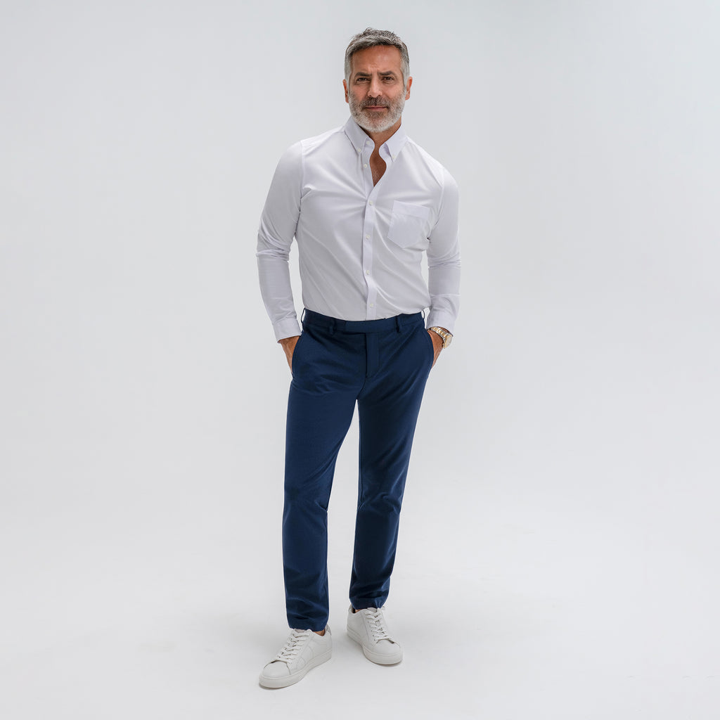 Custom Bespoke Tailored Mercer Shirt model Guillermo in White BreezeTech