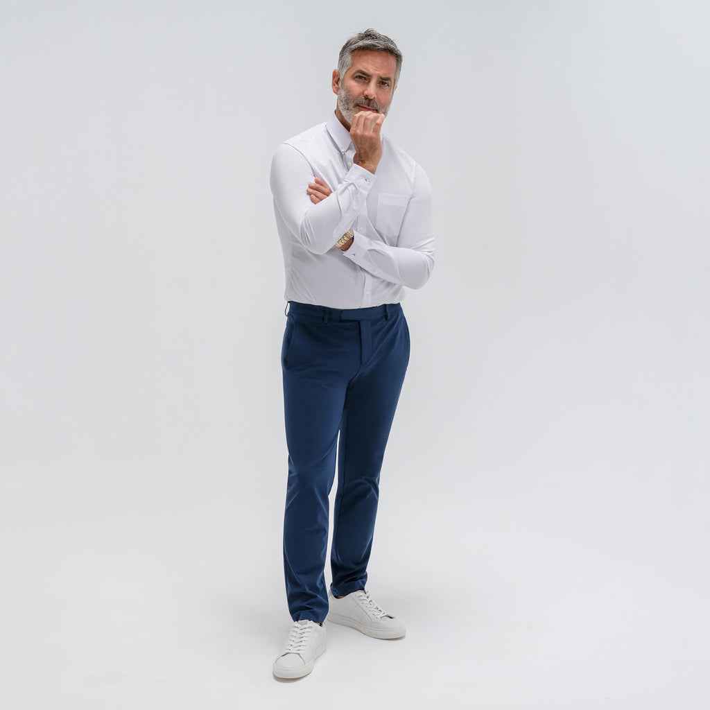 Custom Bespoke Tailored Mercer Shirt model Guillermo in White BreezeTech