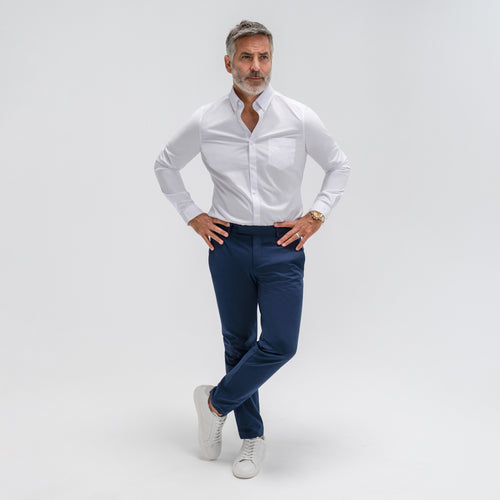 Custom Bespoke Tailored Mercer Shirt model Guillermo in White BreezeTech