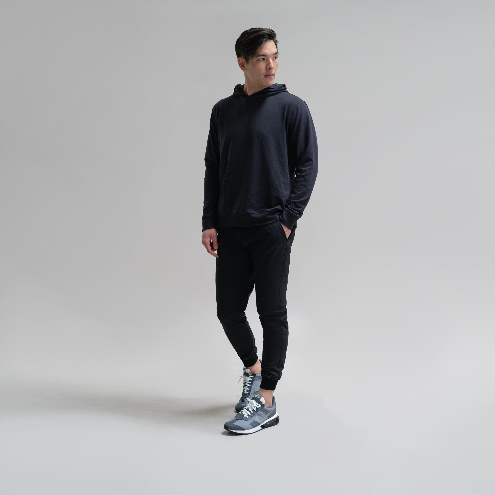 custom bespoke athleisure drawstring jogger model Jesse in Black