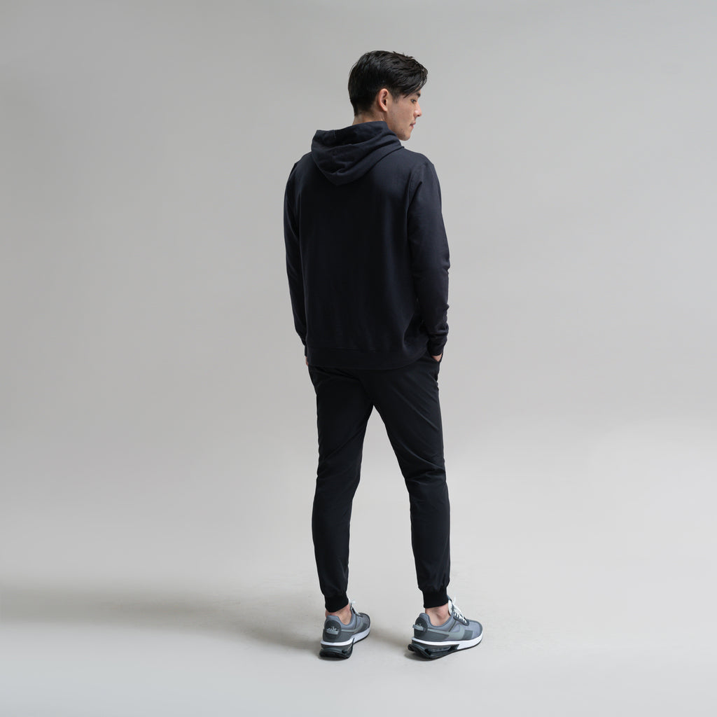 custom bespoke athleisure drawstring jogger model Jesse in Black