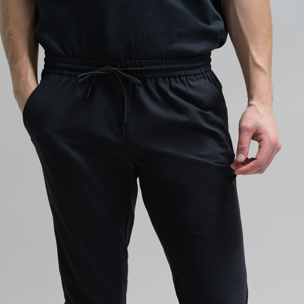 custom bespoke athleisure drawstring jogger model Jesse in Black