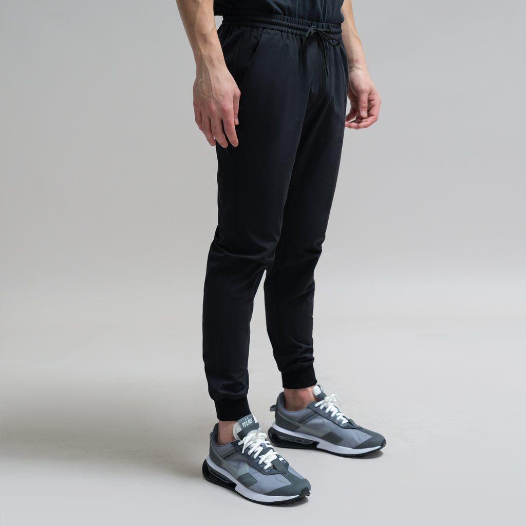 custom bespoke athleisure drawstring jogger model Jesse in Black