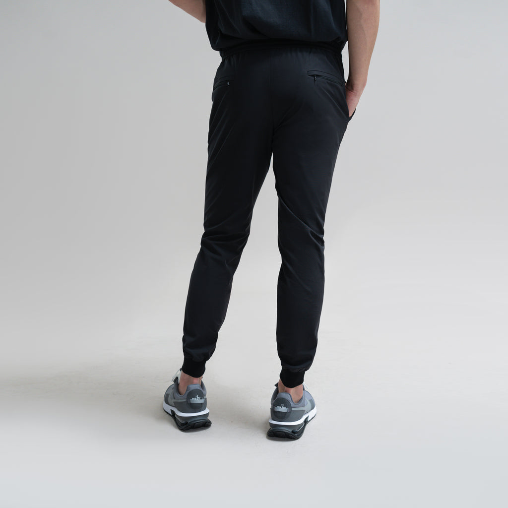 custom bespoke athleisure drawstring jogger model Jesse in Black