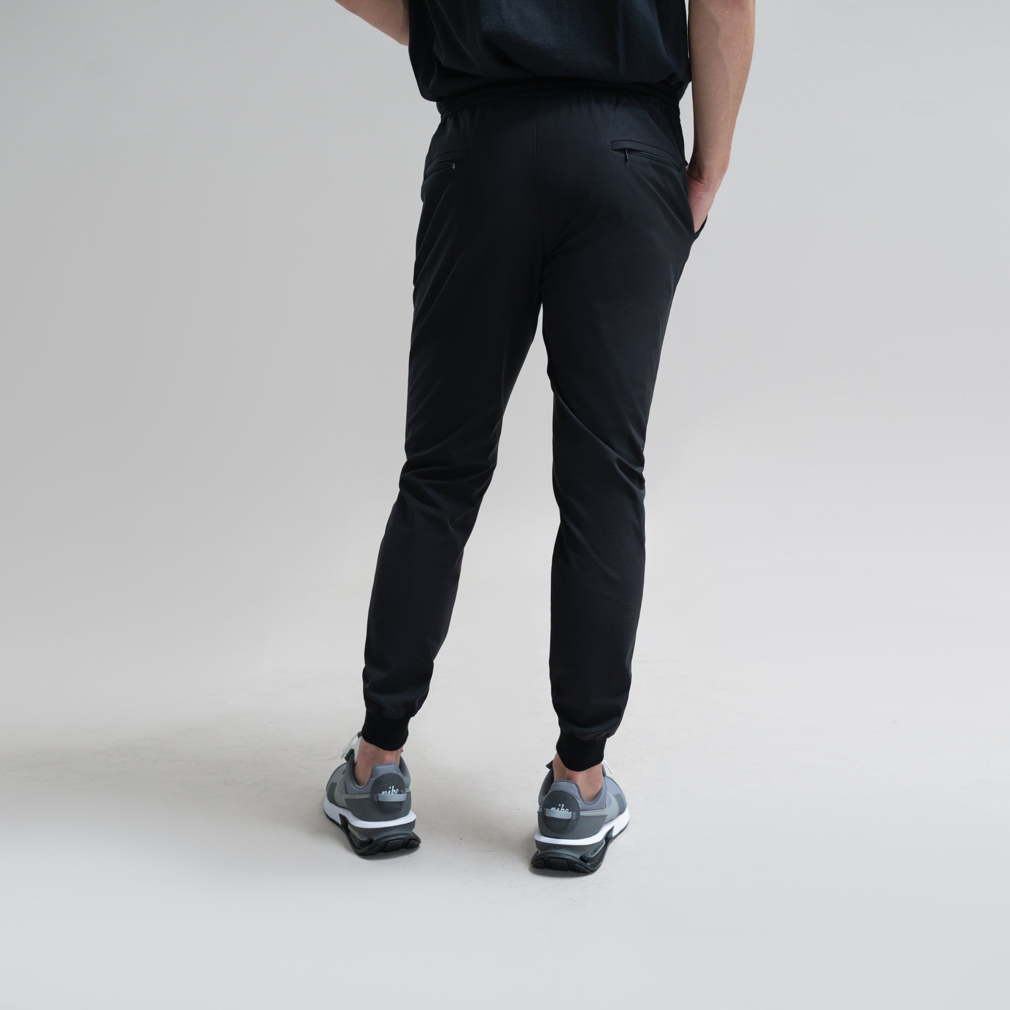 custom bespoke athleisure drawstring jogger model Jesse in Black