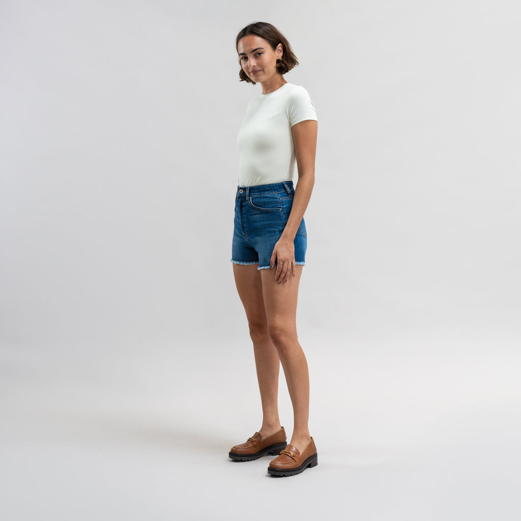 Custom jean denim shorts fit shortie model Moe in Sur Blue