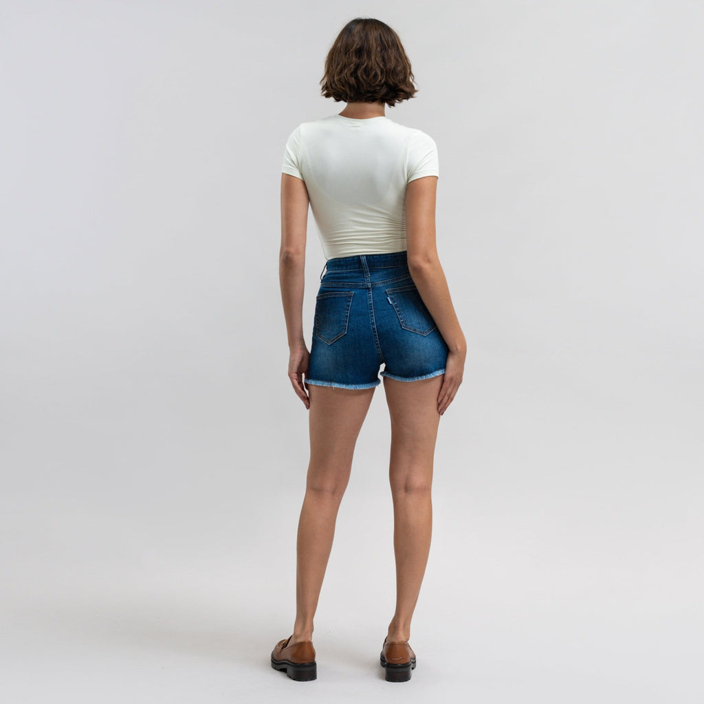 Custom jean denim shorts fit shortie model Moe in Sur Blue