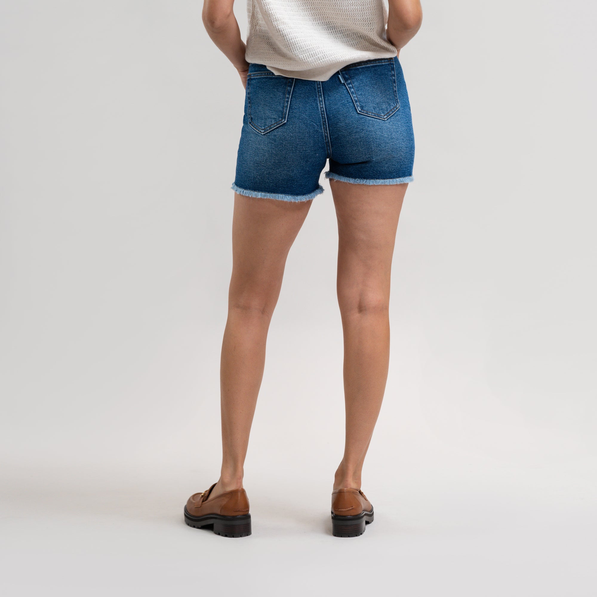 True vintage denim jean shorts custom sizeless model Moe in Faded Sur