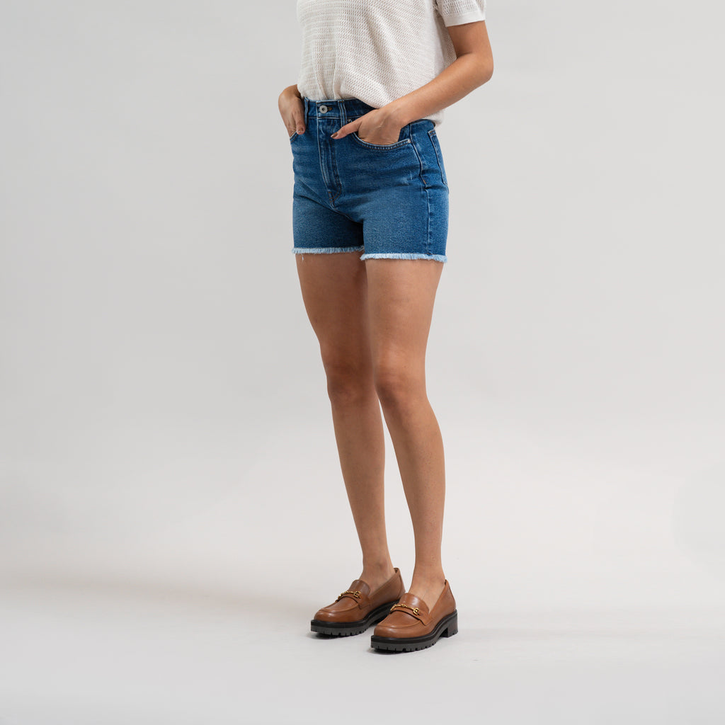 True vintage denim jean shorts custom sizeless model Moe in Faded Sur