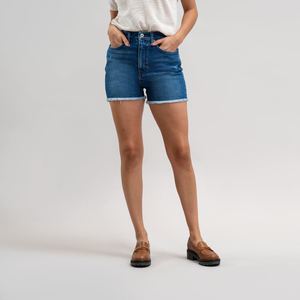 True vintage denim jean shorts custom sizeless model Moe in Faded Sur