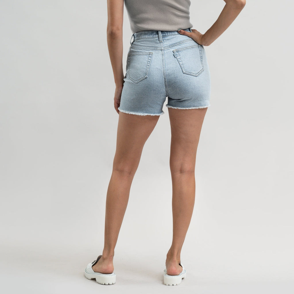True vintage denim jean shorts custom sizeless model Moe in Vintage Gin