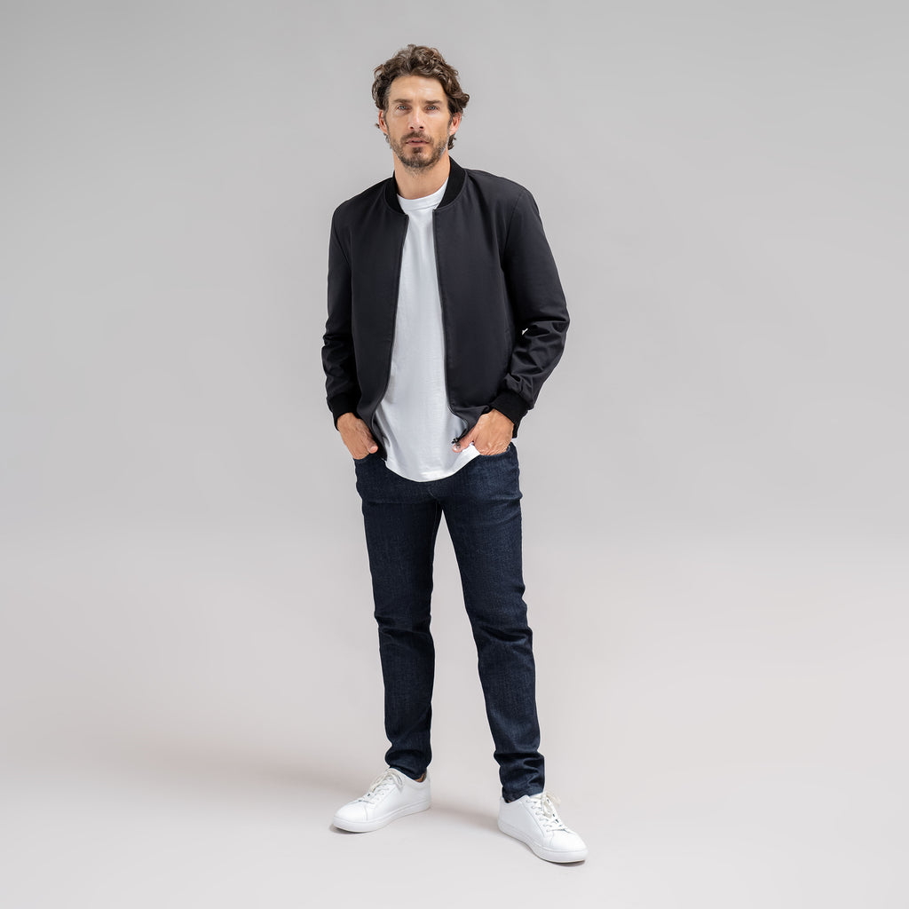 men's custom bomber jacket model John in Black