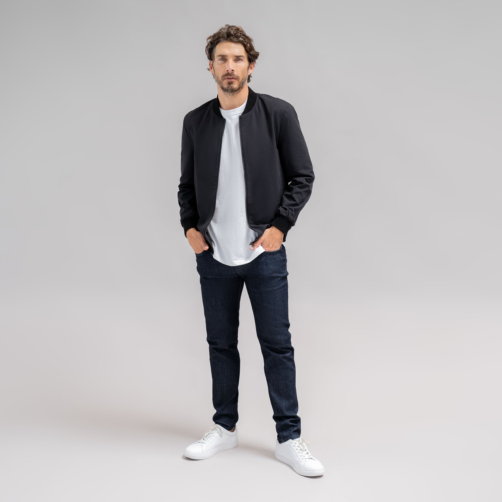 men's custom bomber jacket model John in Black