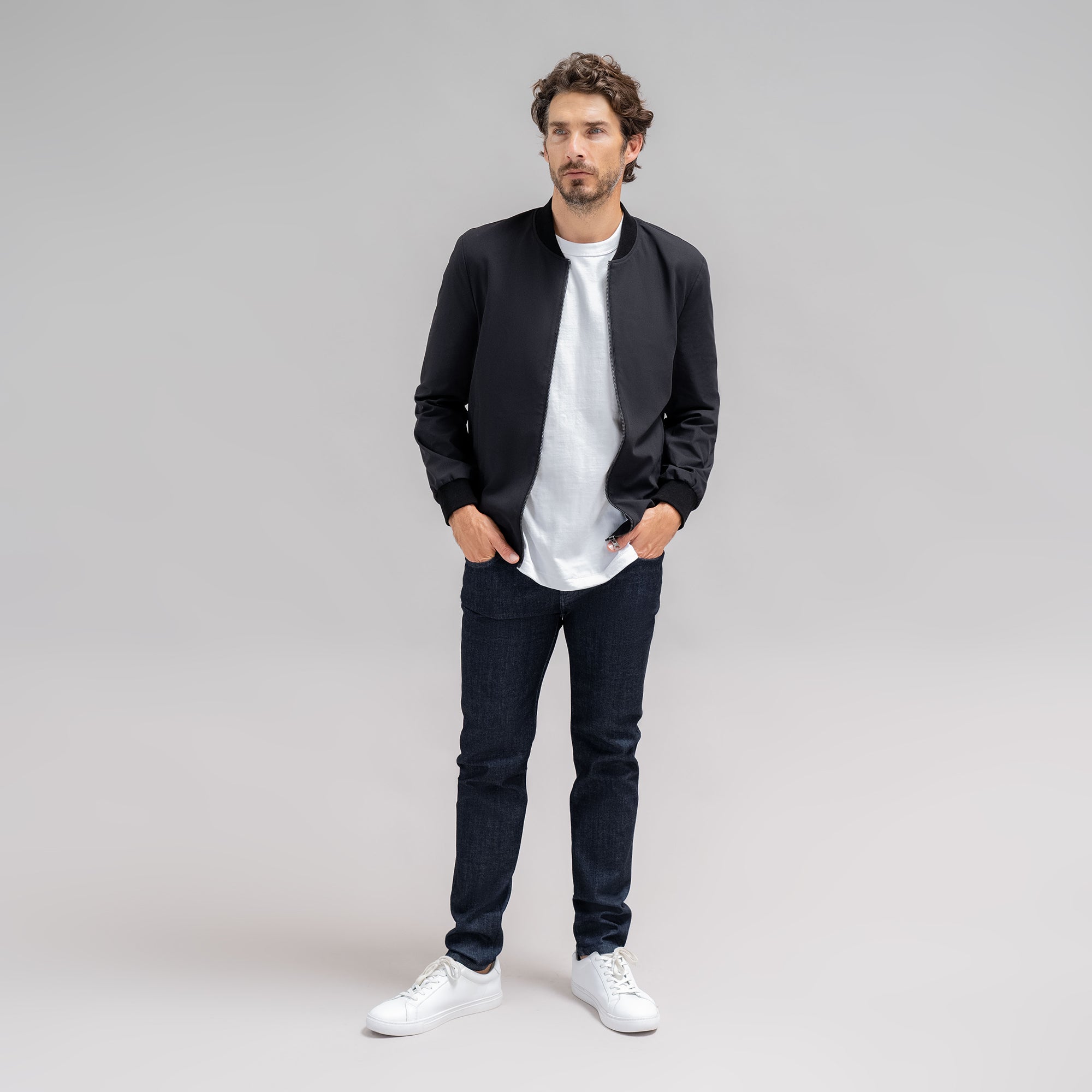 men's custom bomber jacket model John in Black