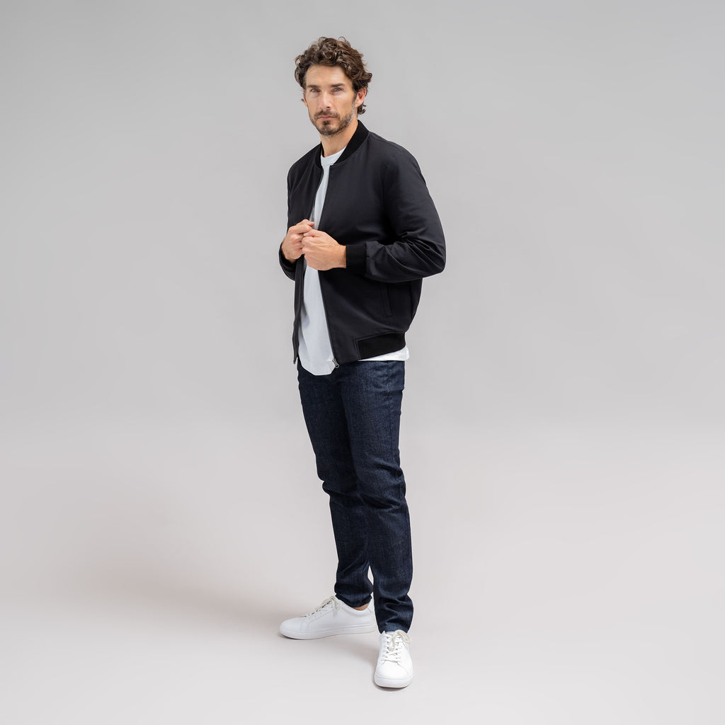 men's custom bomber jacket model John in Black