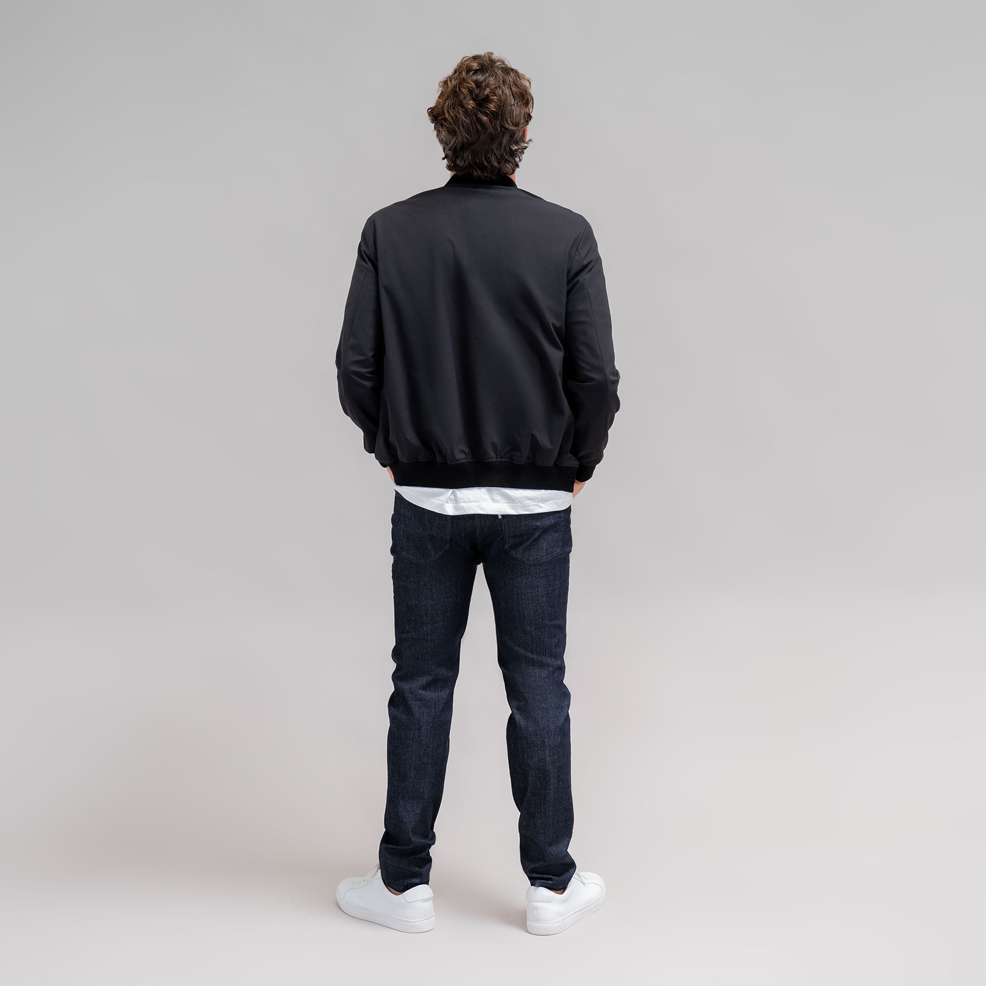 men's custom bomber jacket model John in Black