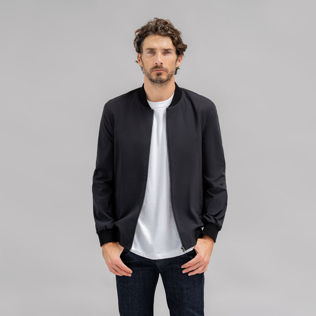 men's custom bomber jacket model John in Black
