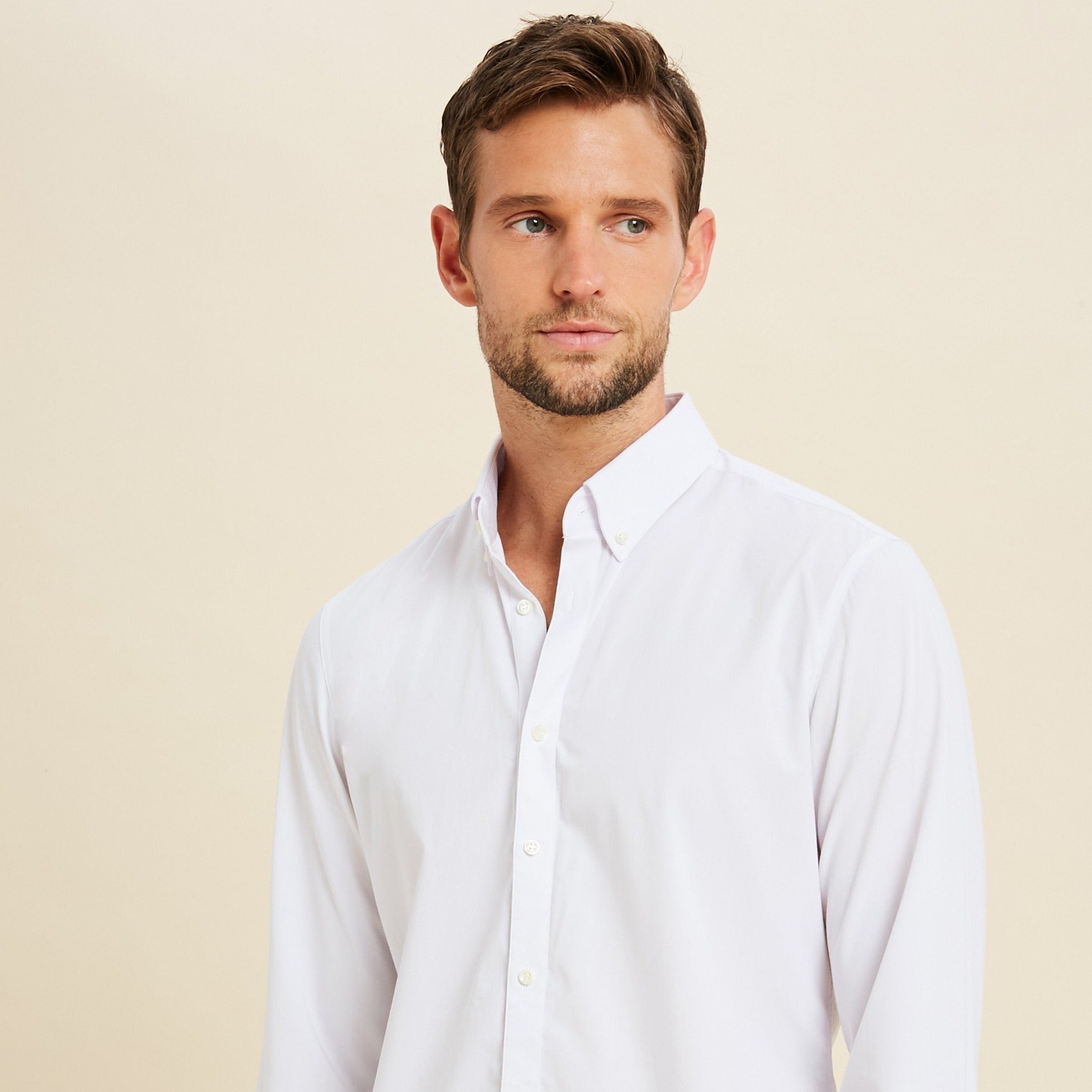 Custom Bespoke Tailored Los Angeles Mercer Shirt model Jimmy in White BreezeTech